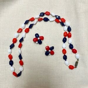 vintage red, white, and blue earring and necklace set